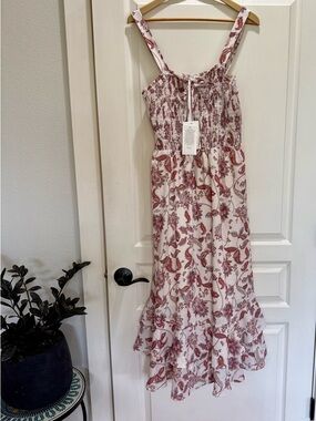 Grace Karin Lined Sundress with Pink & Rusty Red Floral Print Size Large NWT